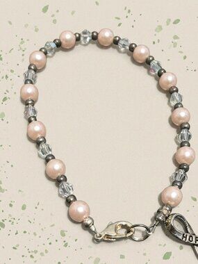 Pink Ribbon Beaded Bracelet | Breast Cancer Awareness Jewelry